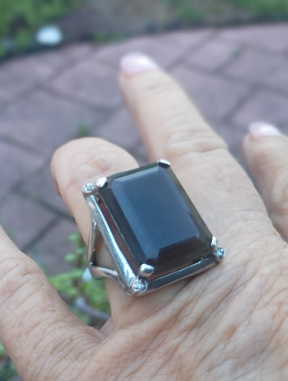 .925 Ladies Silver Ring with Smoky Quartz Rectangular Stone, Brown Sz 7